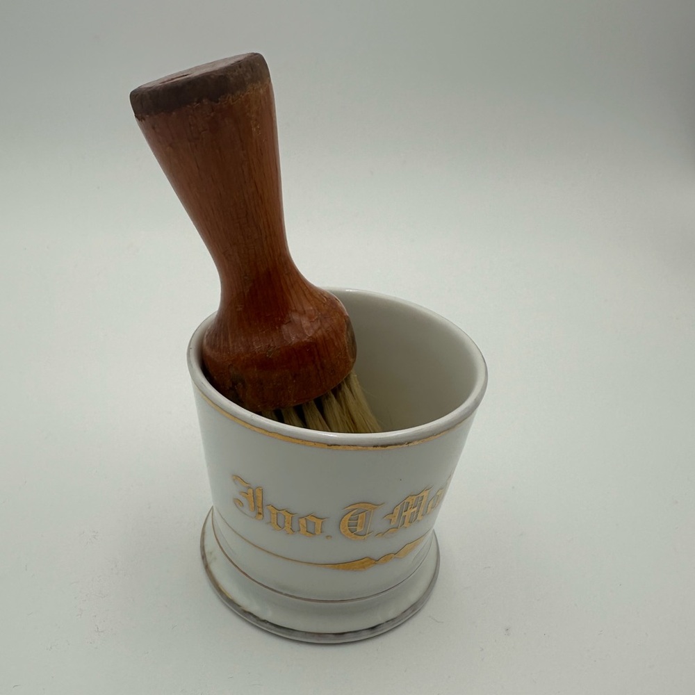 Vintage Barbershop Luxury Shave Mug With Brush. Gold Monogrammed Name - Mathers